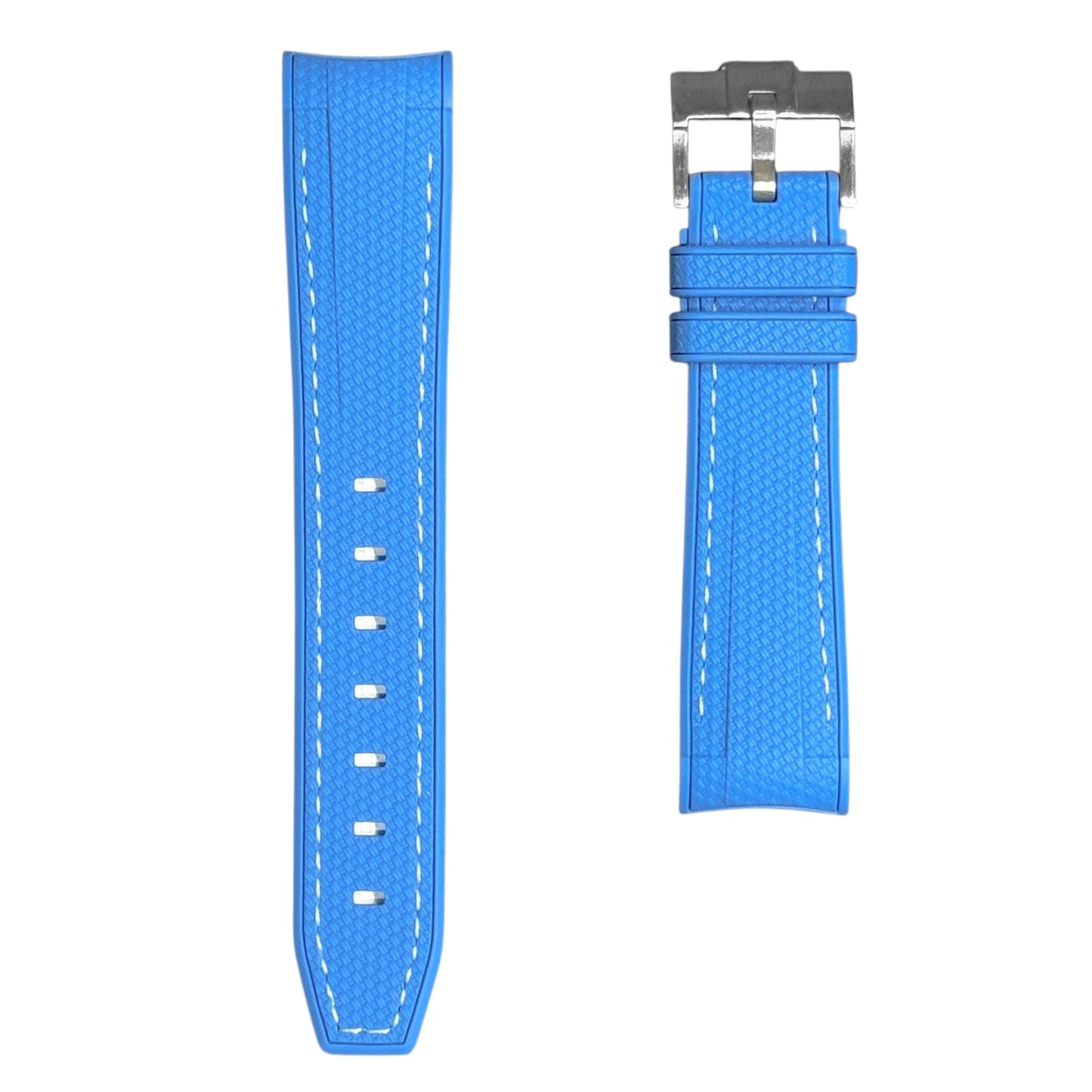 61M - Rubber strap Blue with white stitching