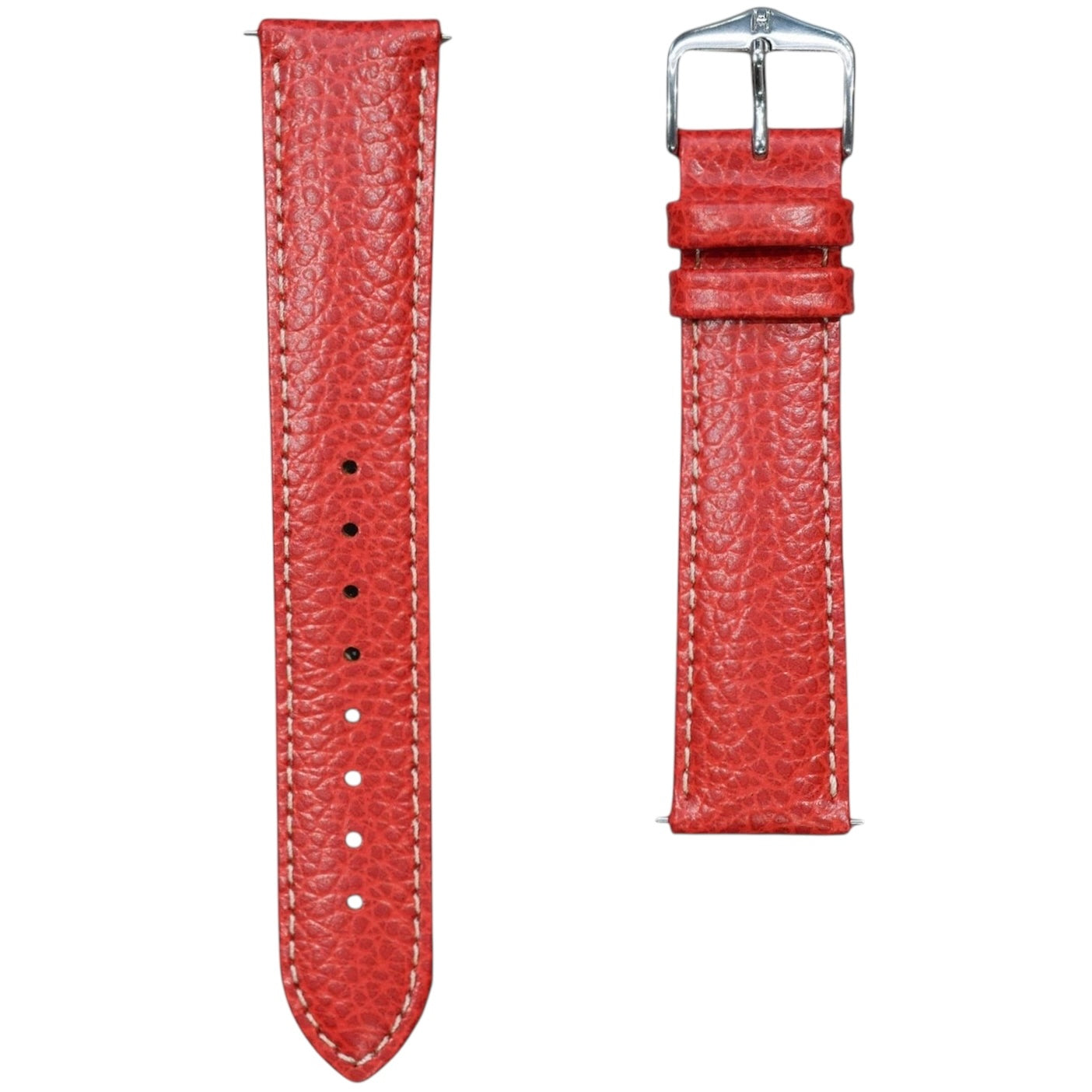 Hirsch KANSAS Buffalo Embossed Calf Leather Watch Strap in Red/White stitching