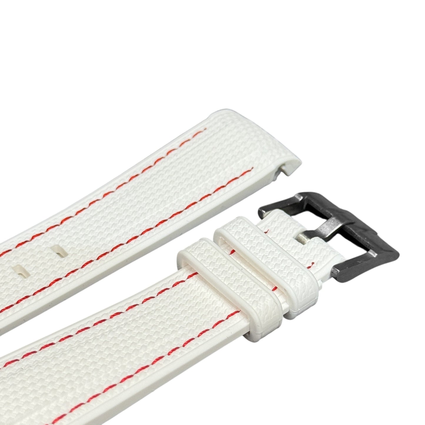🎁 61M - Rubber strap white with red stitching (100% off)