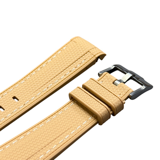 61M - Rubber strap Milk tea with white stitching