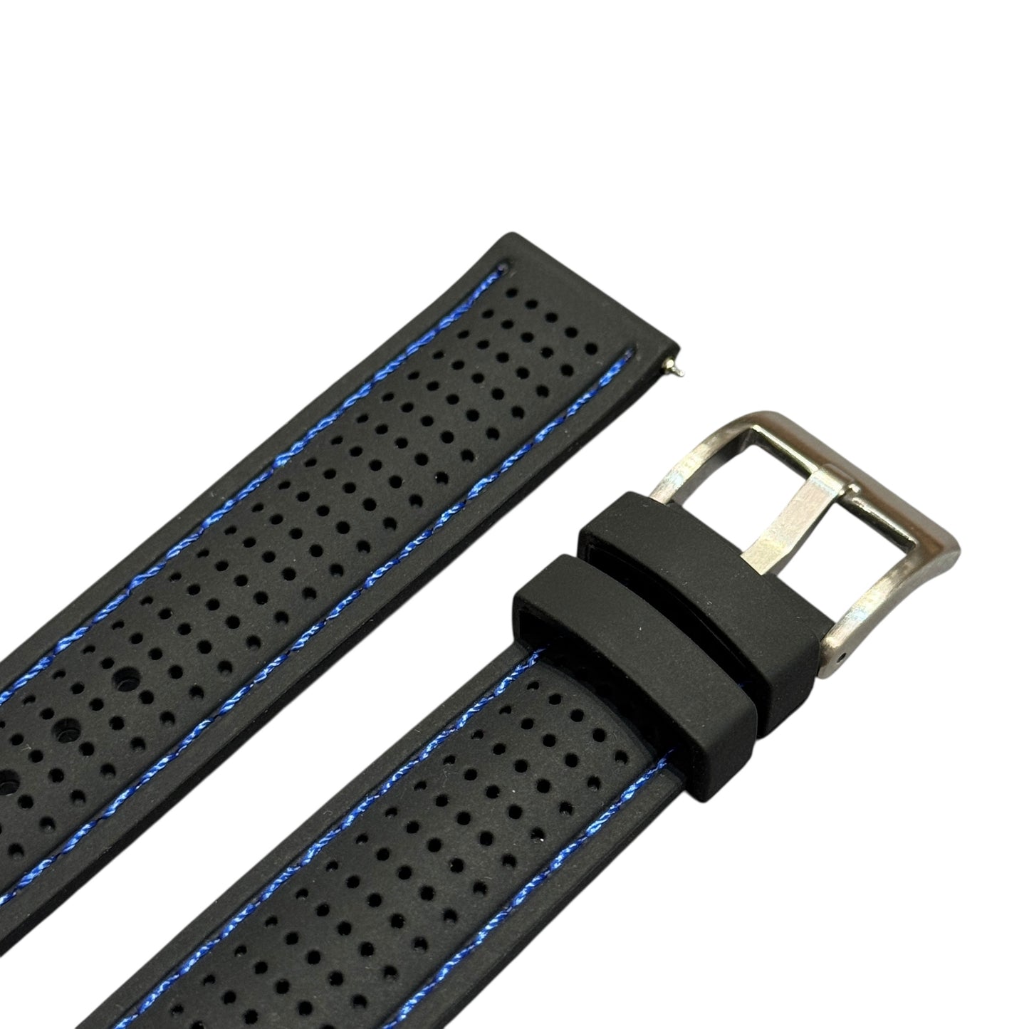 46 - Rubber strap Black with blue stitching