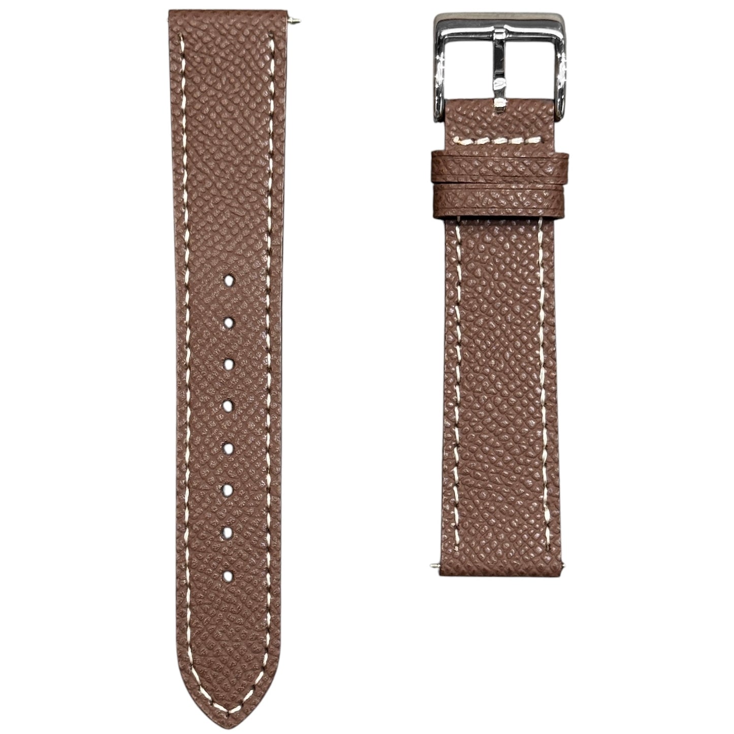 258D - Choco Epsom strap with white stitching
