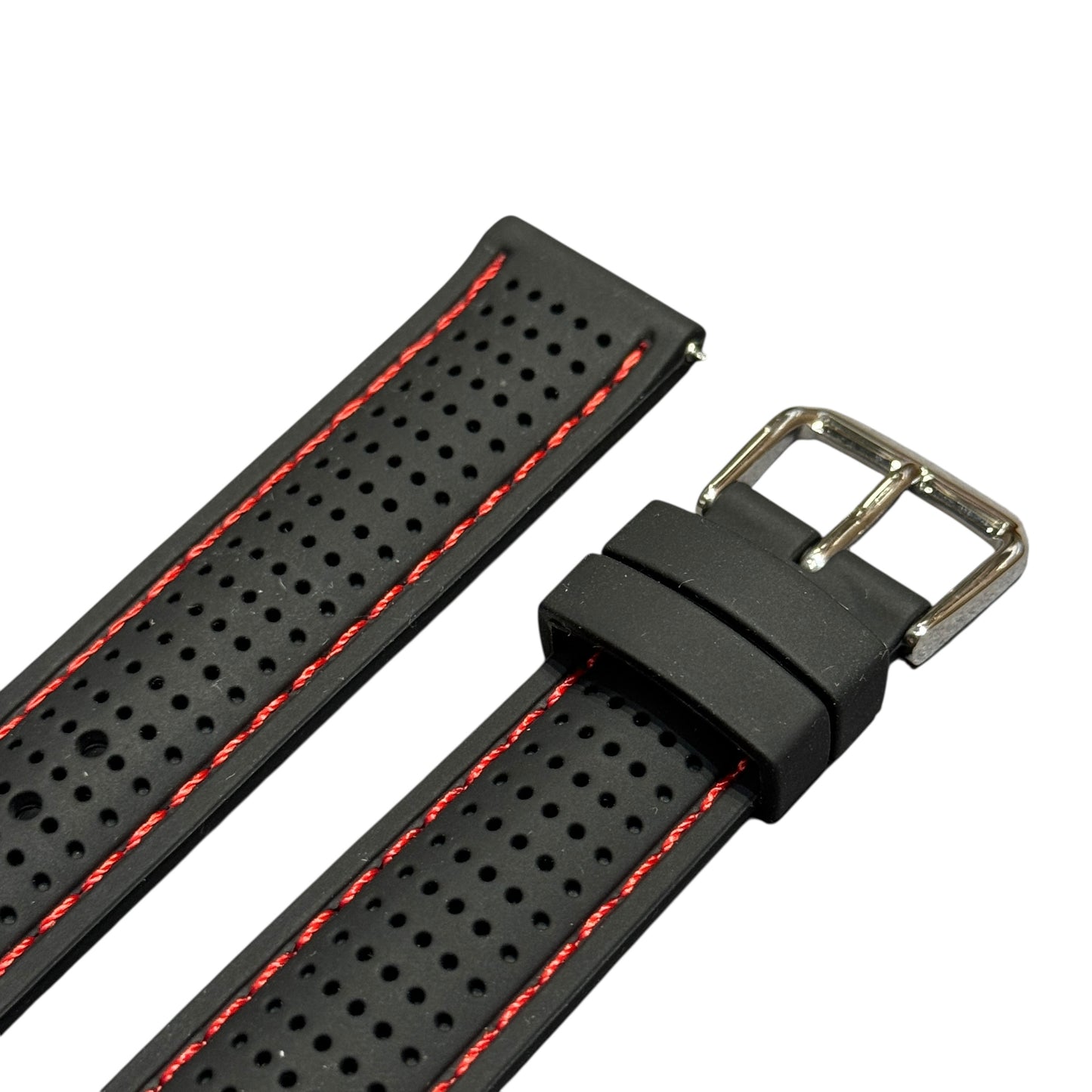 46 - Rubber strap Black with red stitching