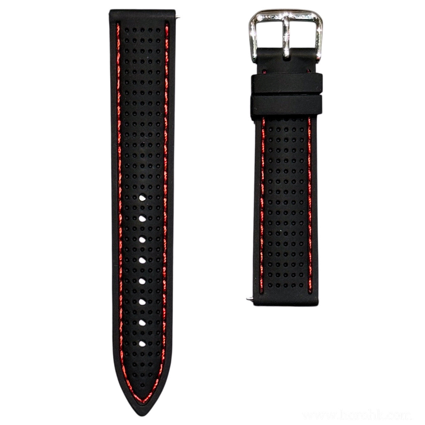 46 - Rubber strap Black with red stitching