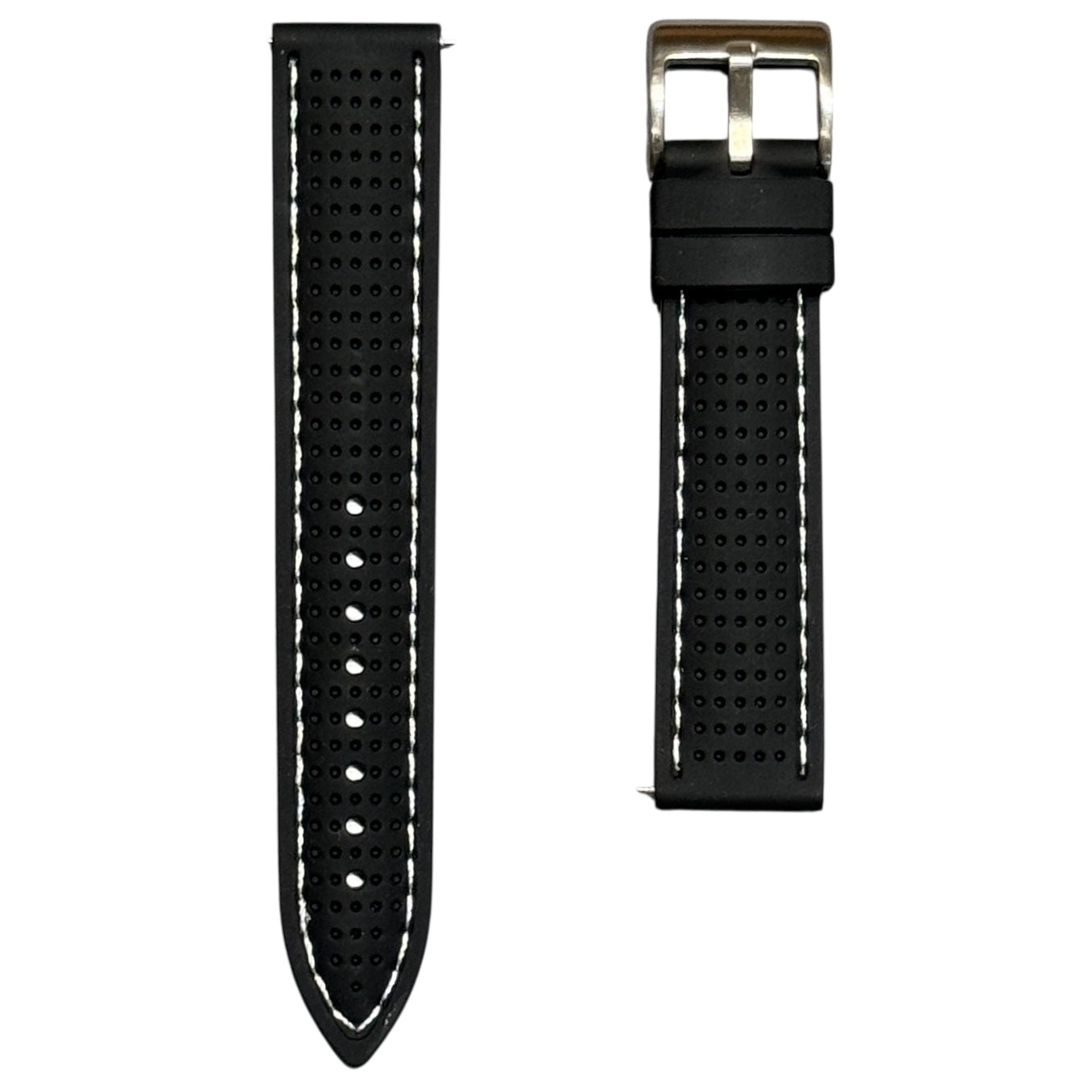 46 - Rubber strap Black with white stitching