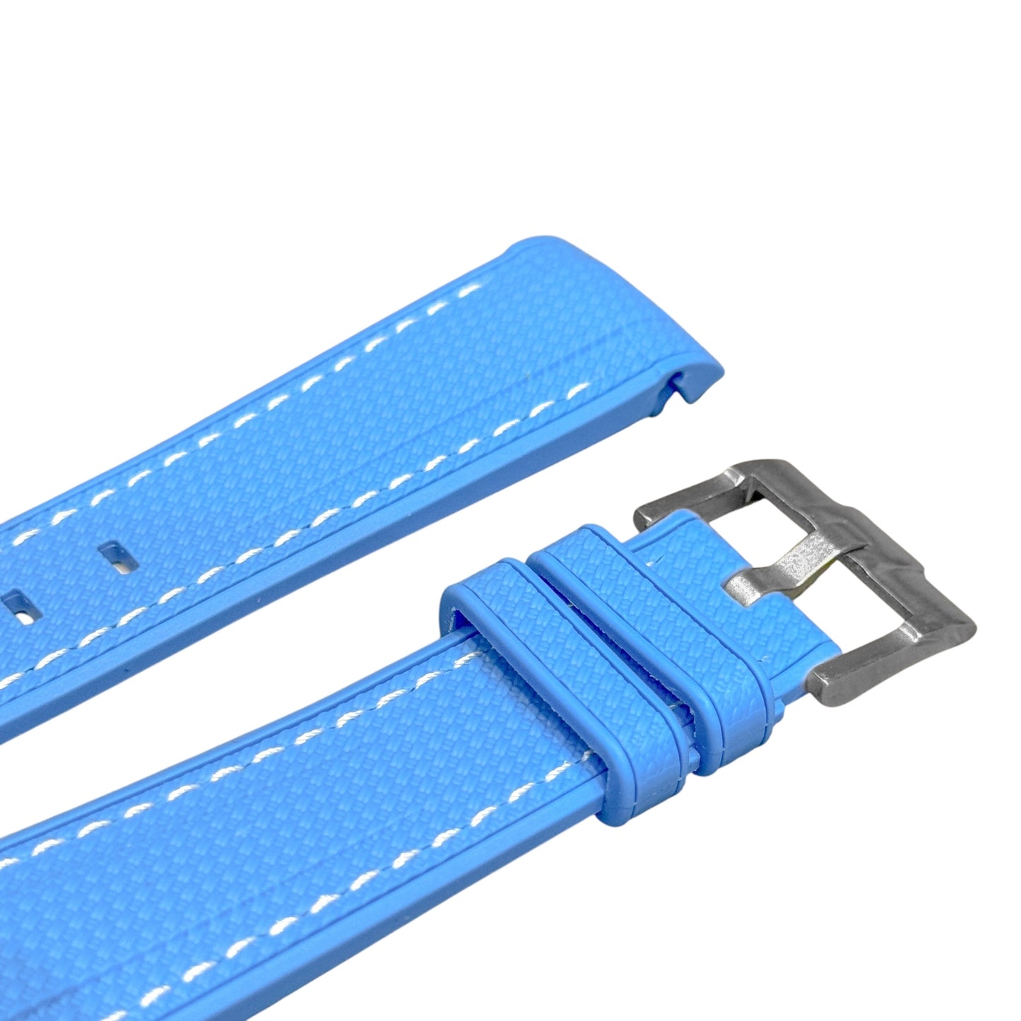 61M - Rubber strap Blue with white stitching