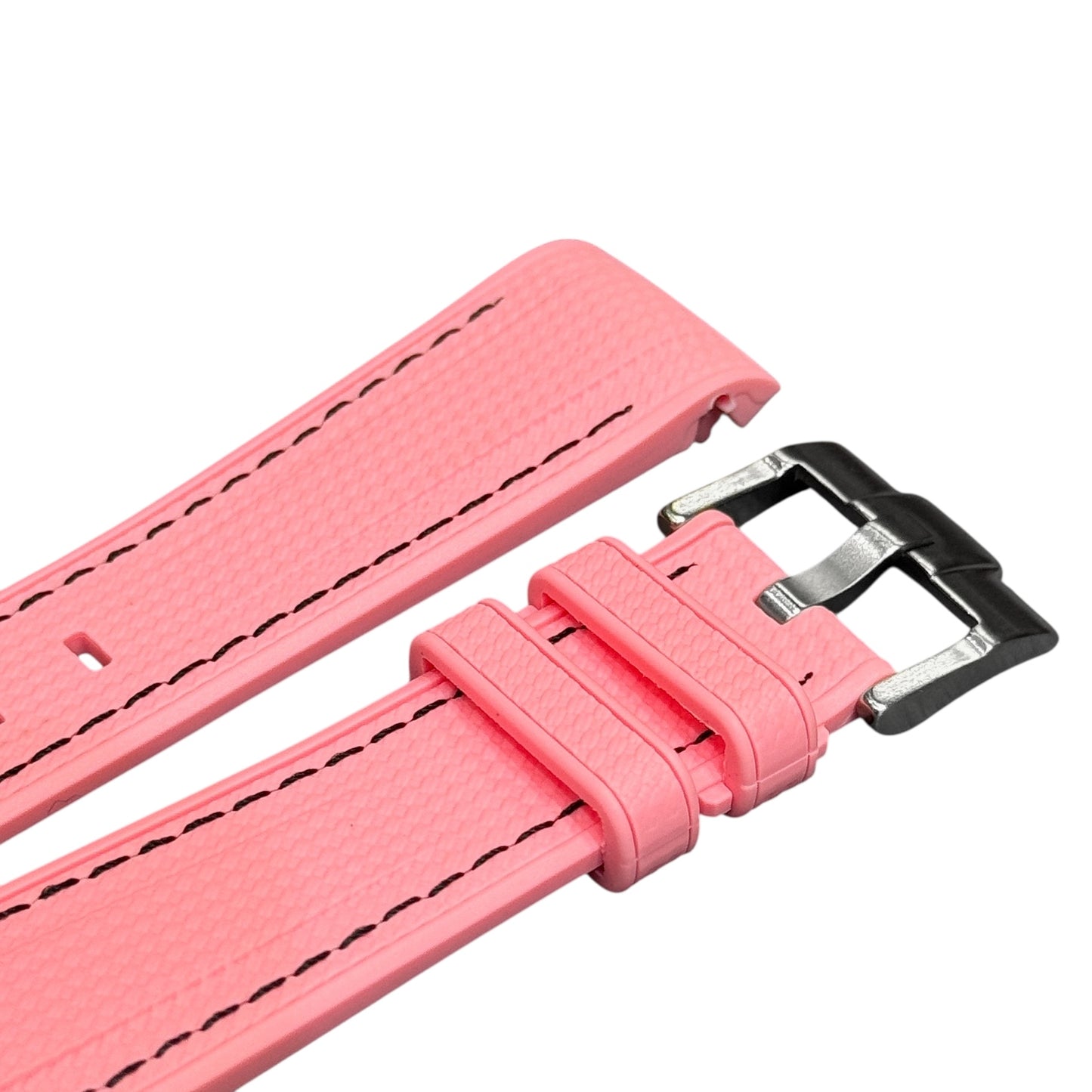 61M - Rose pink with black stitching Rubber strap