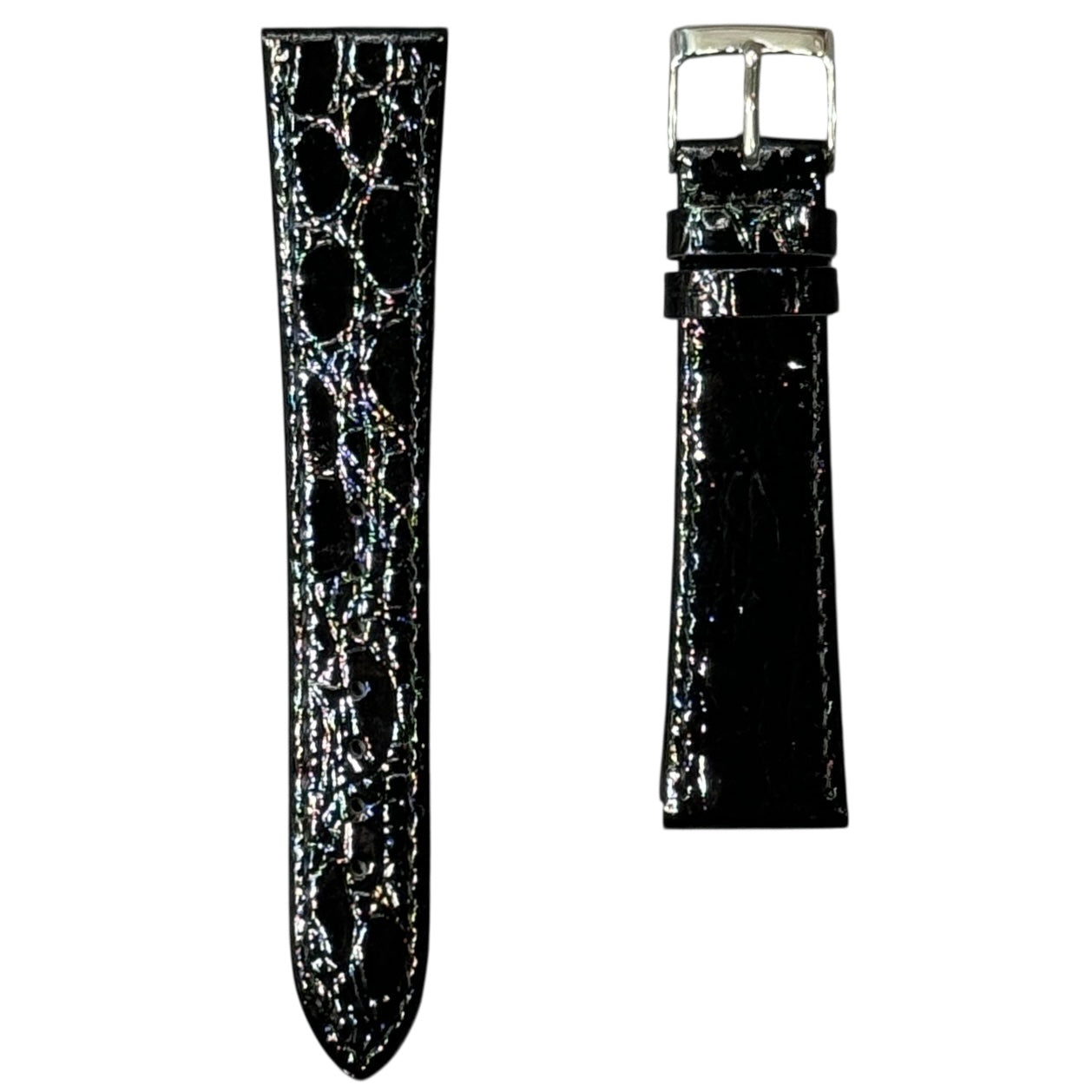 10A - Shiny Black Genuine leather strap(Croco print)