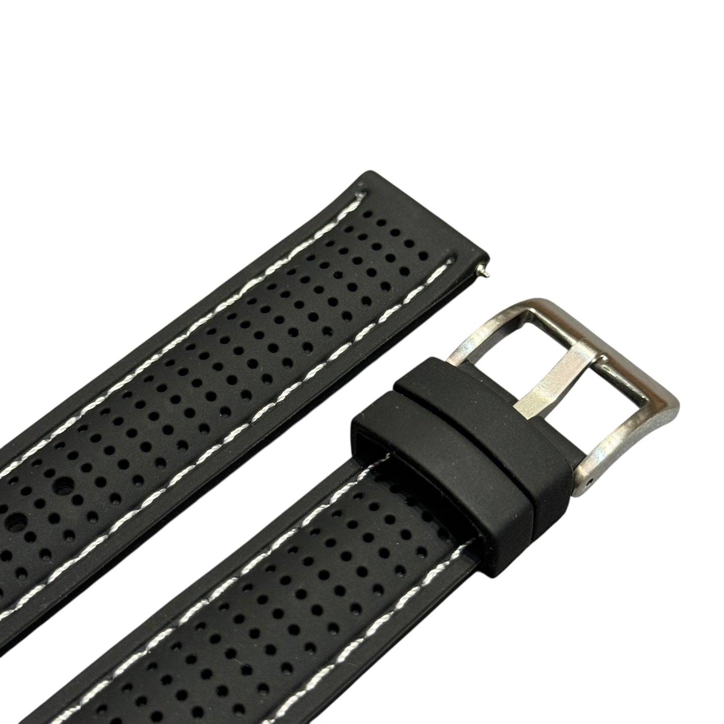 46 - Rubber strap Black with white stitching