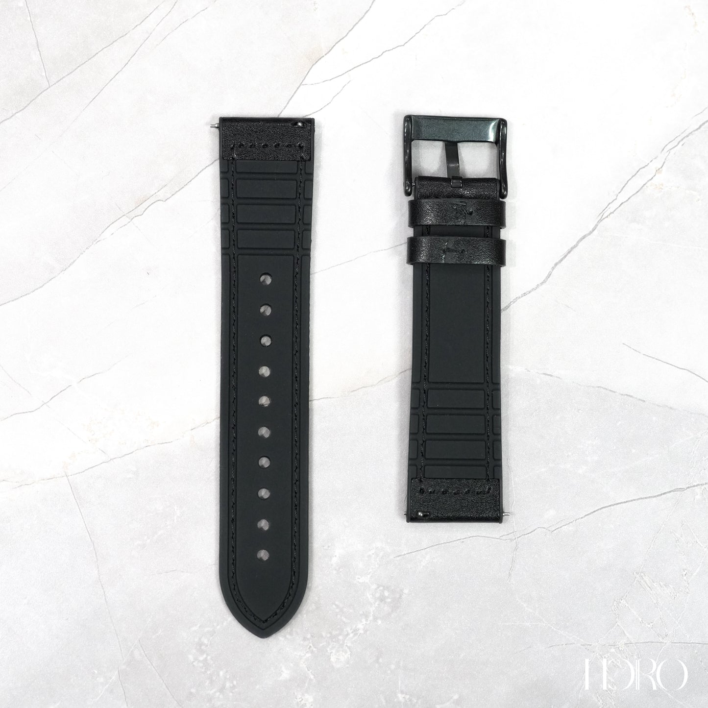 50R - Calf leather/Silicone rubber strap Black