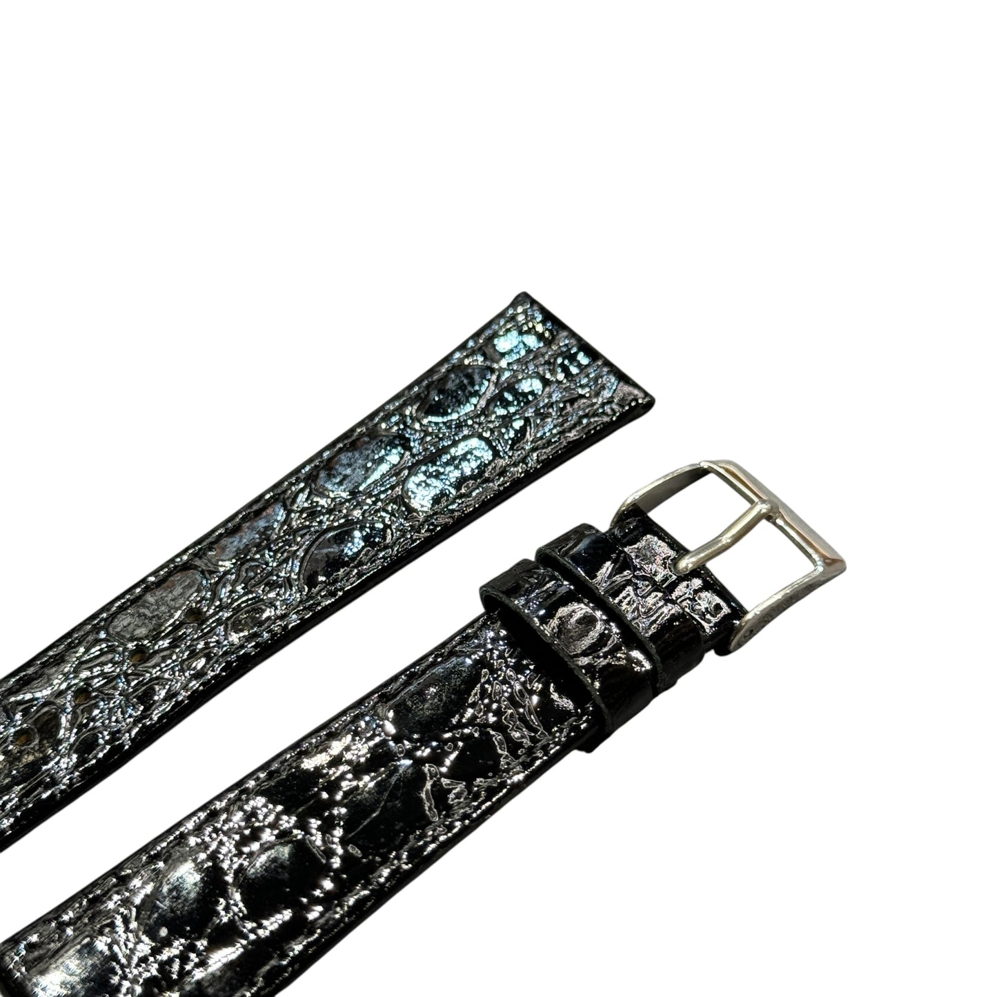 10A - Shiny Black Genuine leather strap(Croco print)