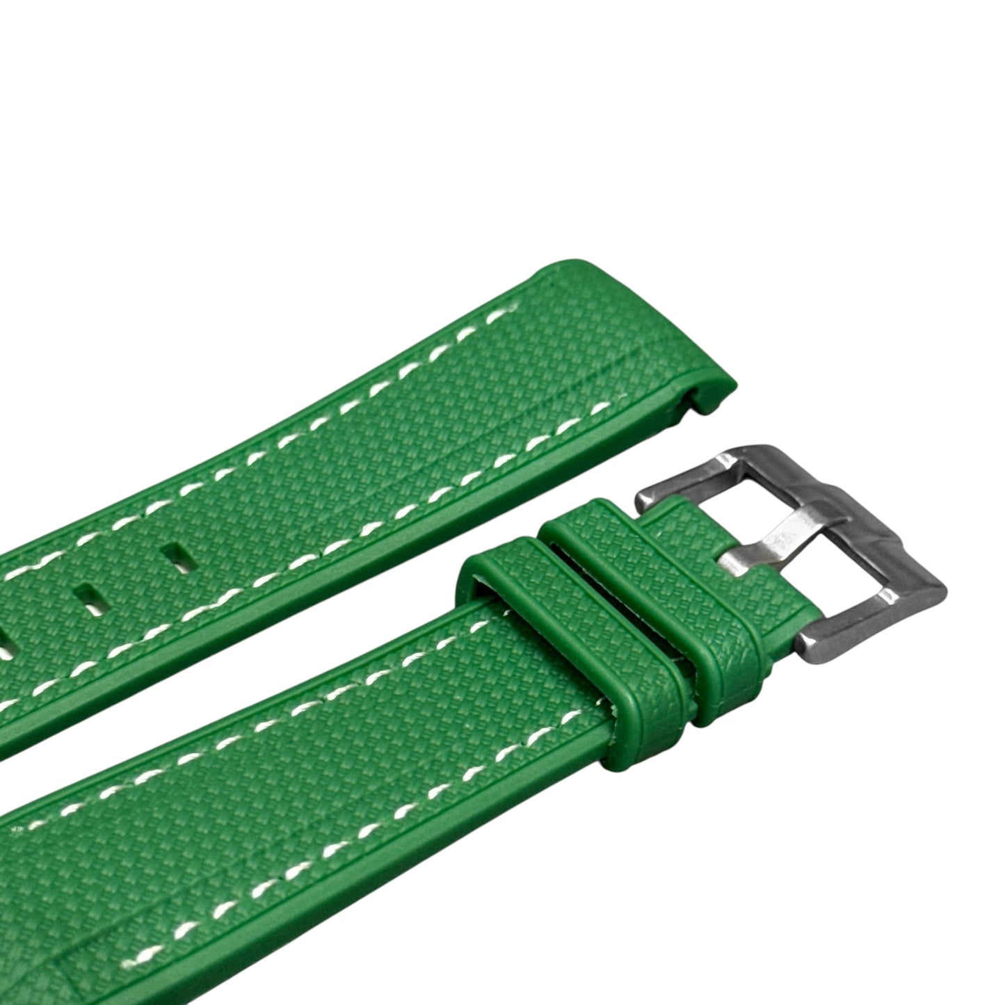 61M - Rubber strap Forest Green with white stitching