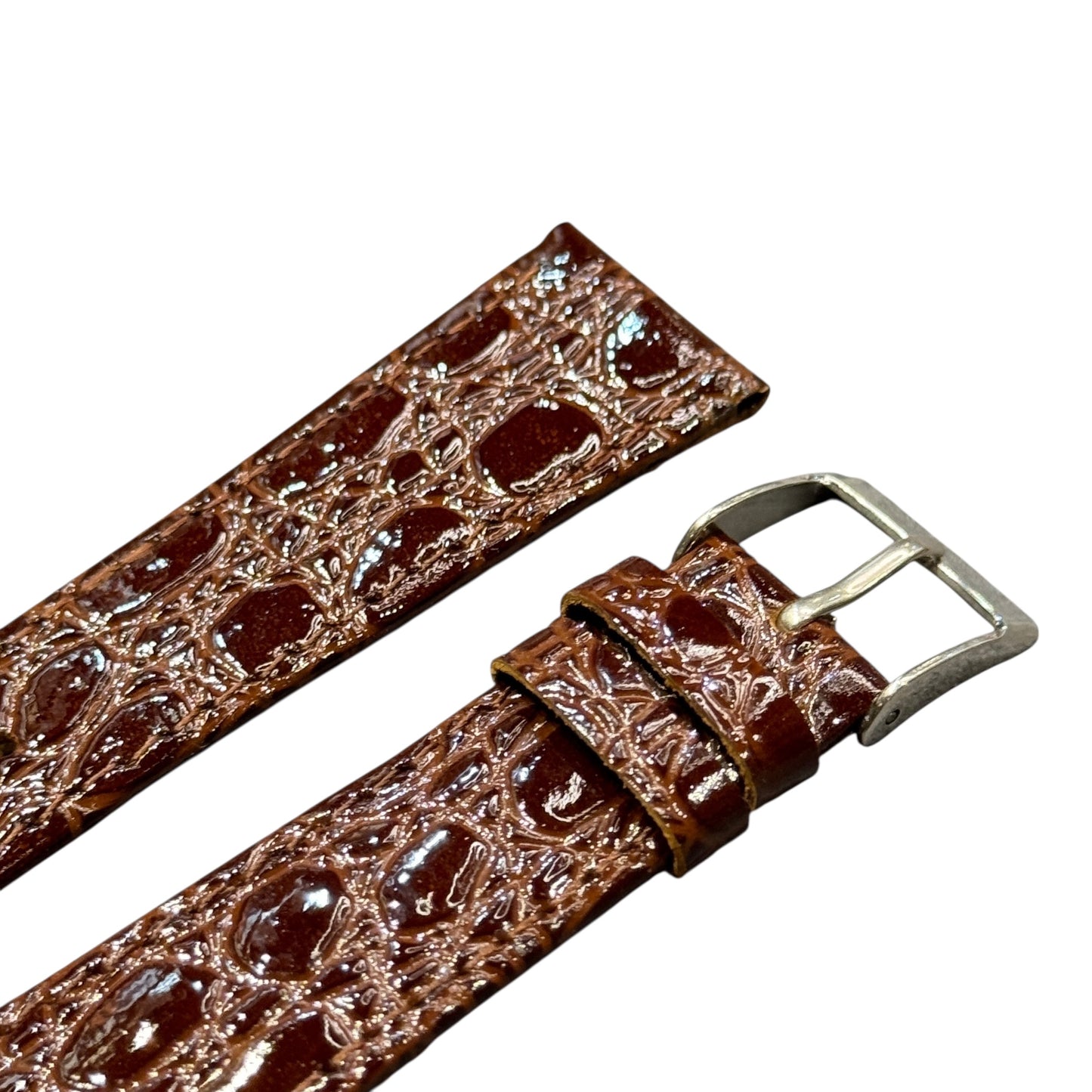 10A - Shiny Brown Genuine leather strap(Croco print)