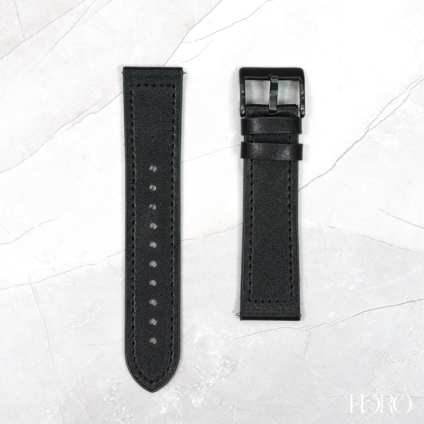50R - Calf leather/Silicone rubber strap Black