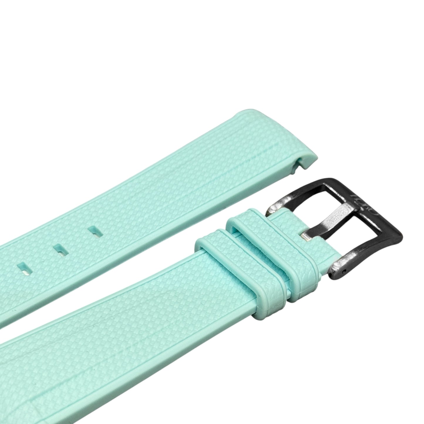 61M - Rubber strap ice blue with white stitching