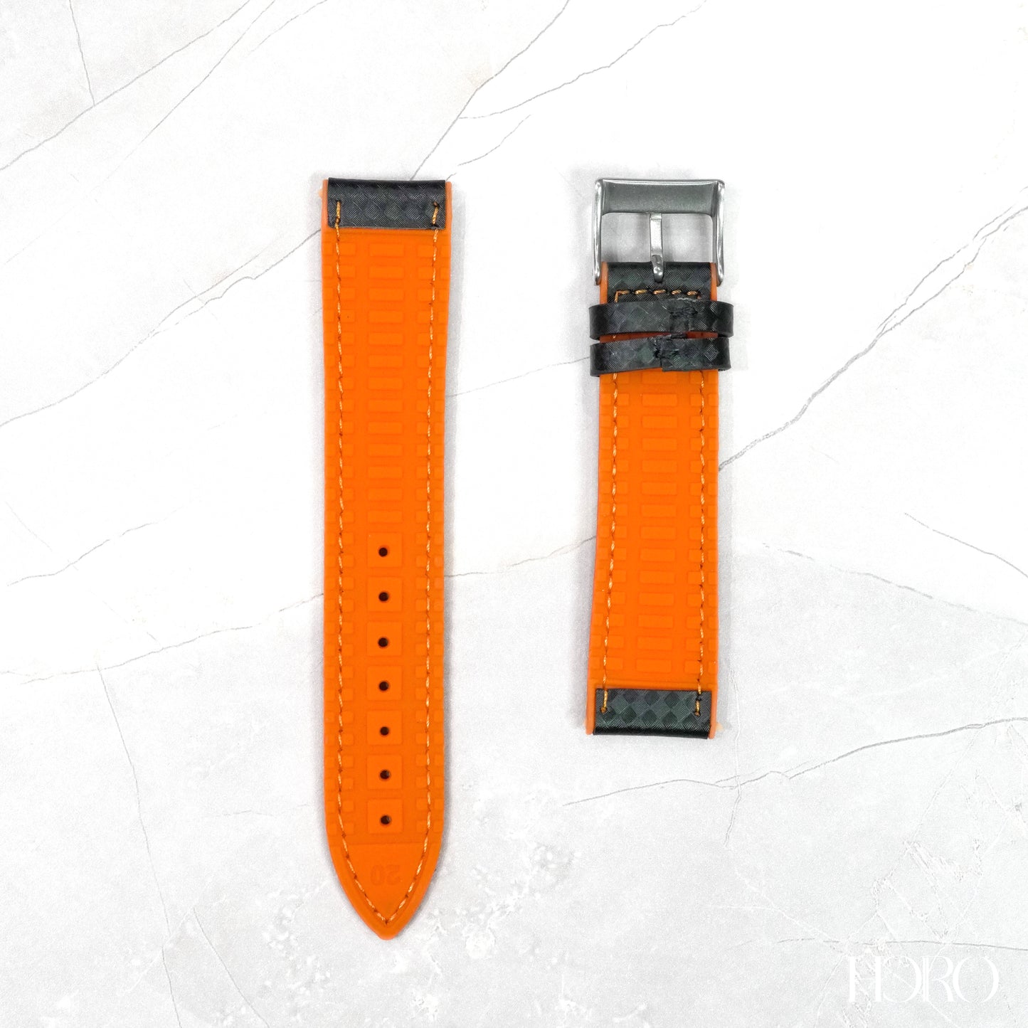 69M - Calf/silicone rubber strap Orange Black