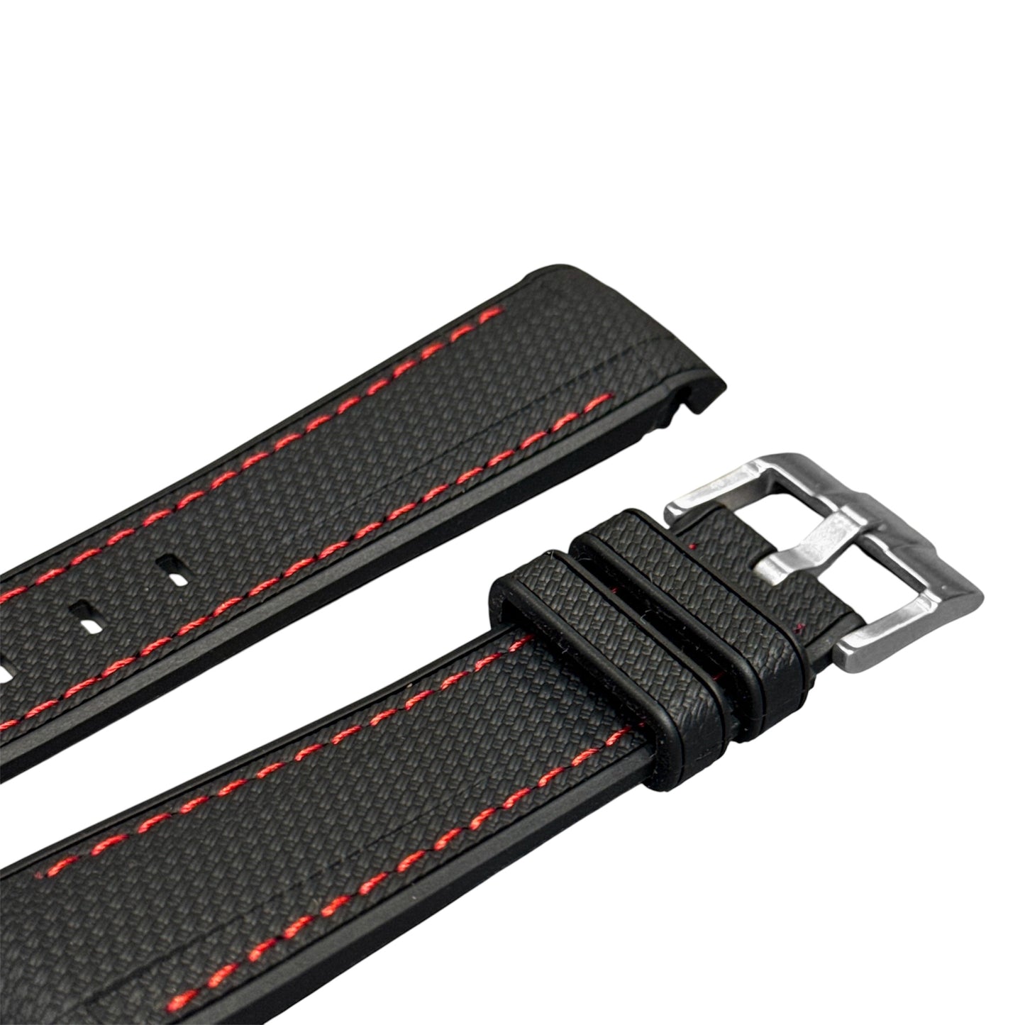 61M - Rubber strap Black with red stitching