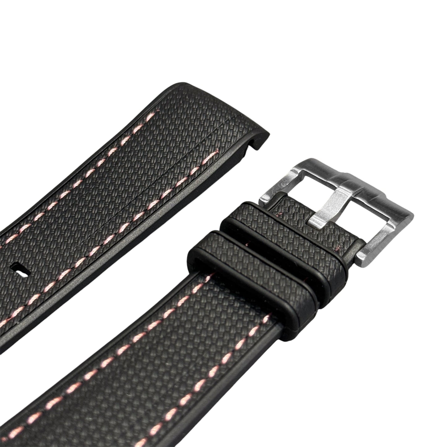 61M - Rubber strap Black with light pink stitching