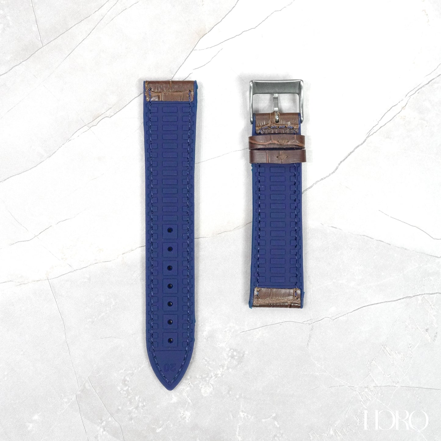 59X - Calf/silicone rubber strap Blue Brown