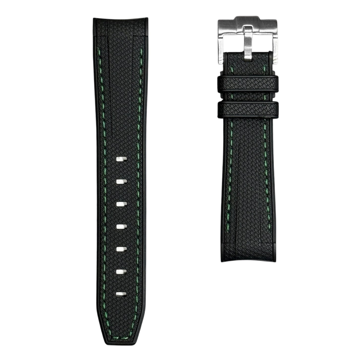 61M - Rubber strap Black with green stitching