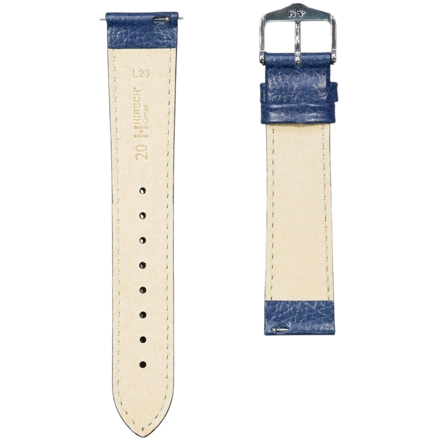 Hirsch KANSAS Buffalo Embossed Calf Leather Watch Strap in Blue