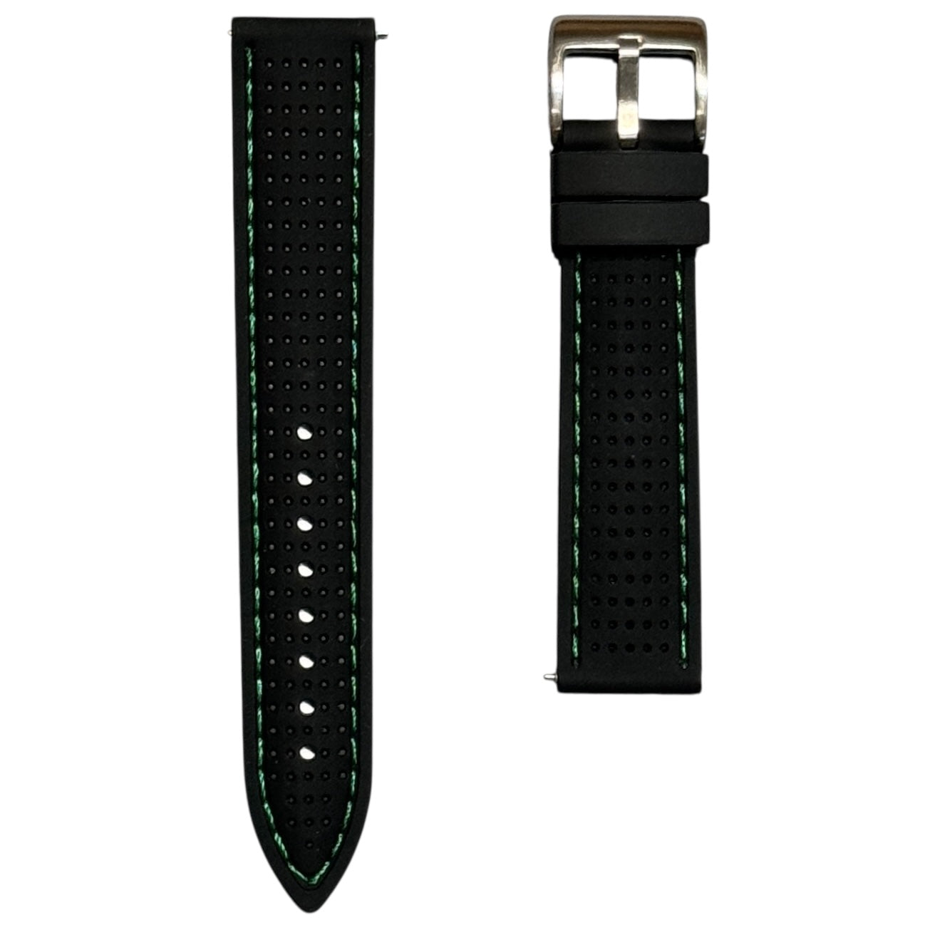 46 - Rubber strap Black with green stitching