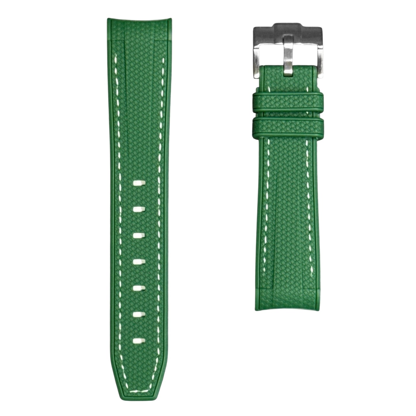 61M - Rubber strap Forest Green with white stitching