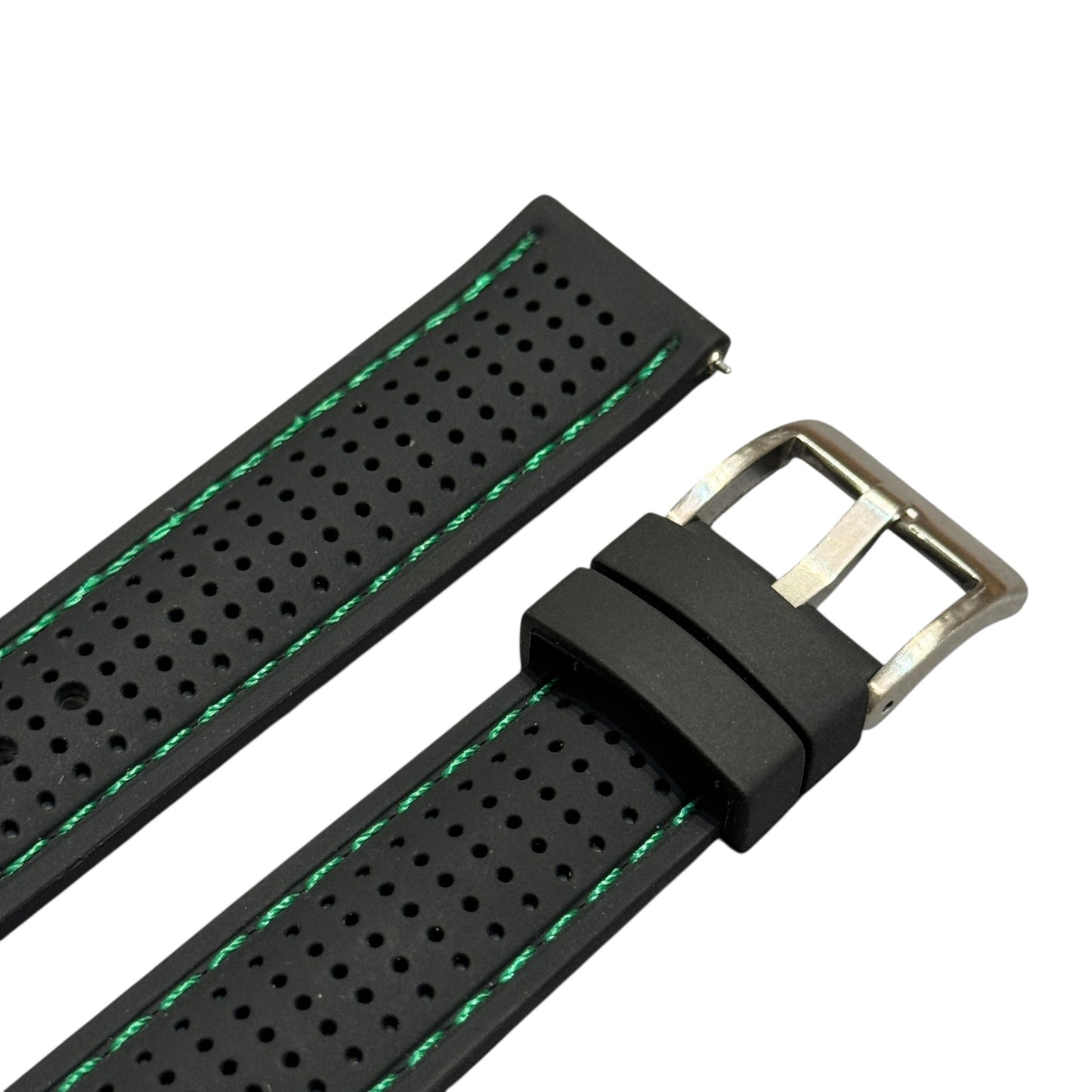 46 - Rubber strap Black with green stitching