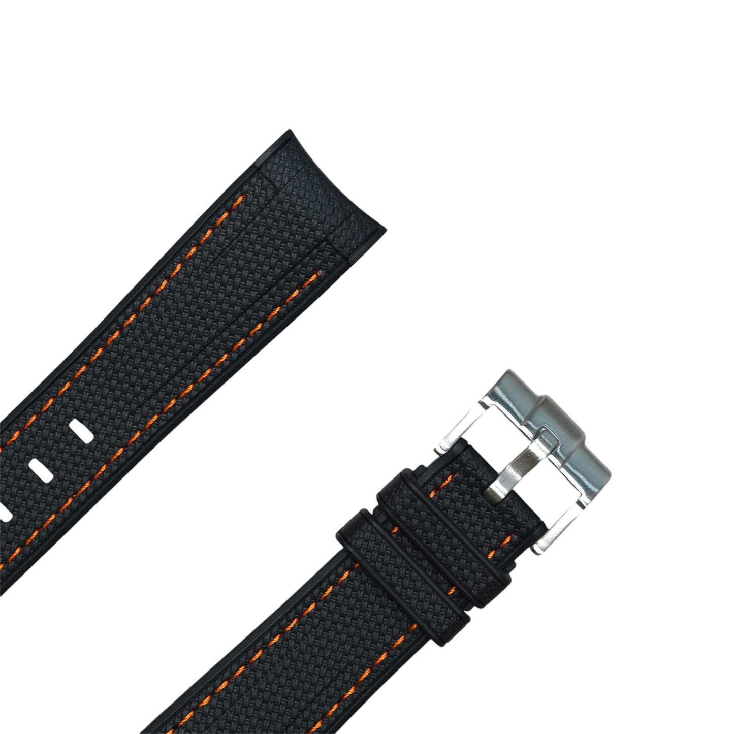 61M - Rubber strap Black with orange stitching