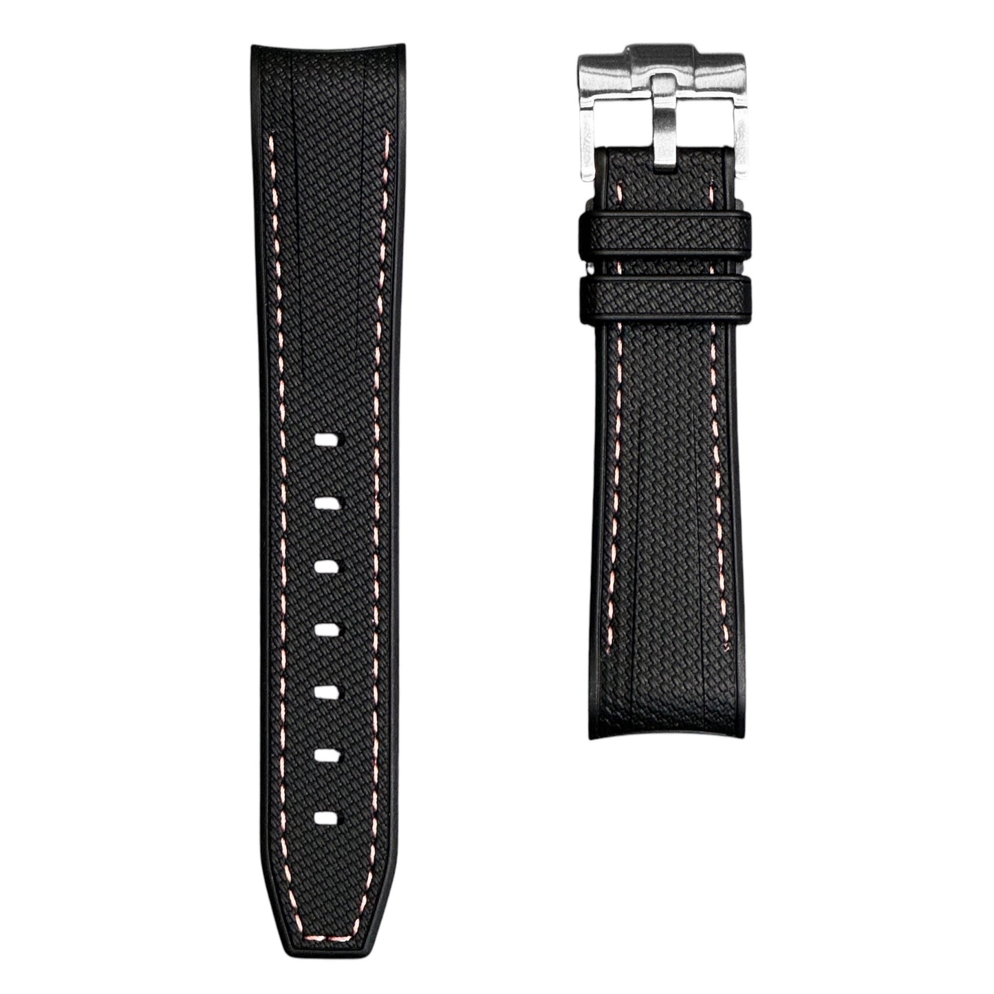 61M - Rubber strap Black with light pink stitching