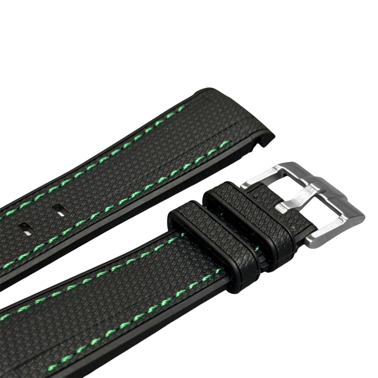 61M - Rubber strap Black with green stitching