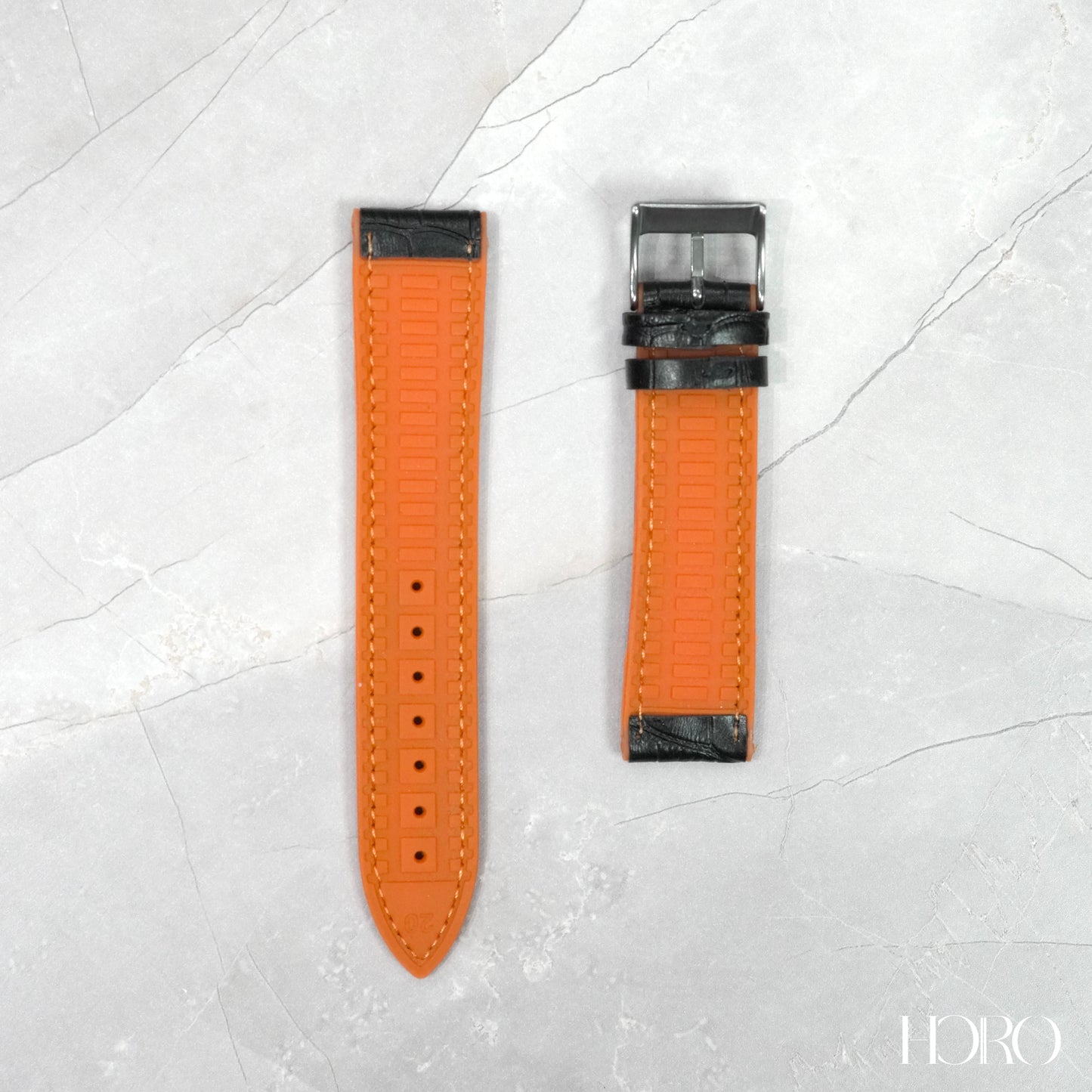 59X - Calf/silicone rubber strap Orange/Black