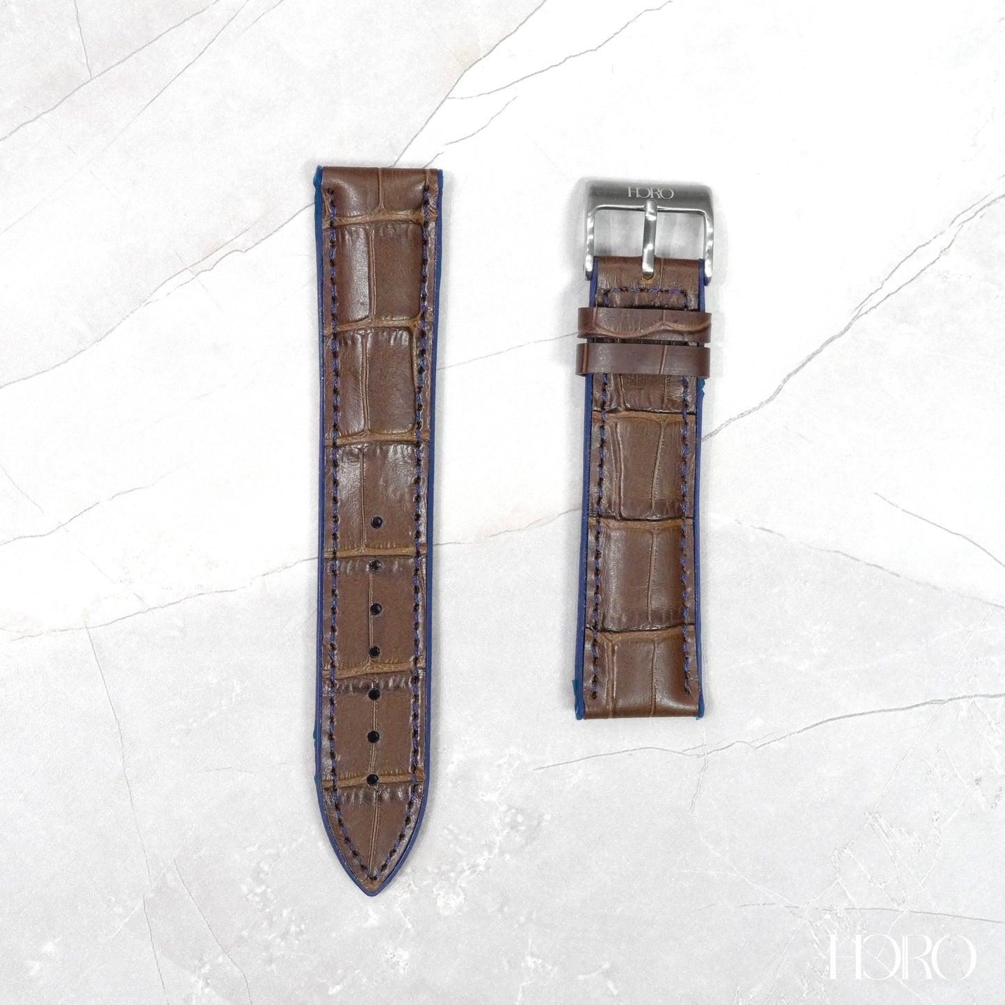 59X - Calf/silicone rubber strap Blue Brown