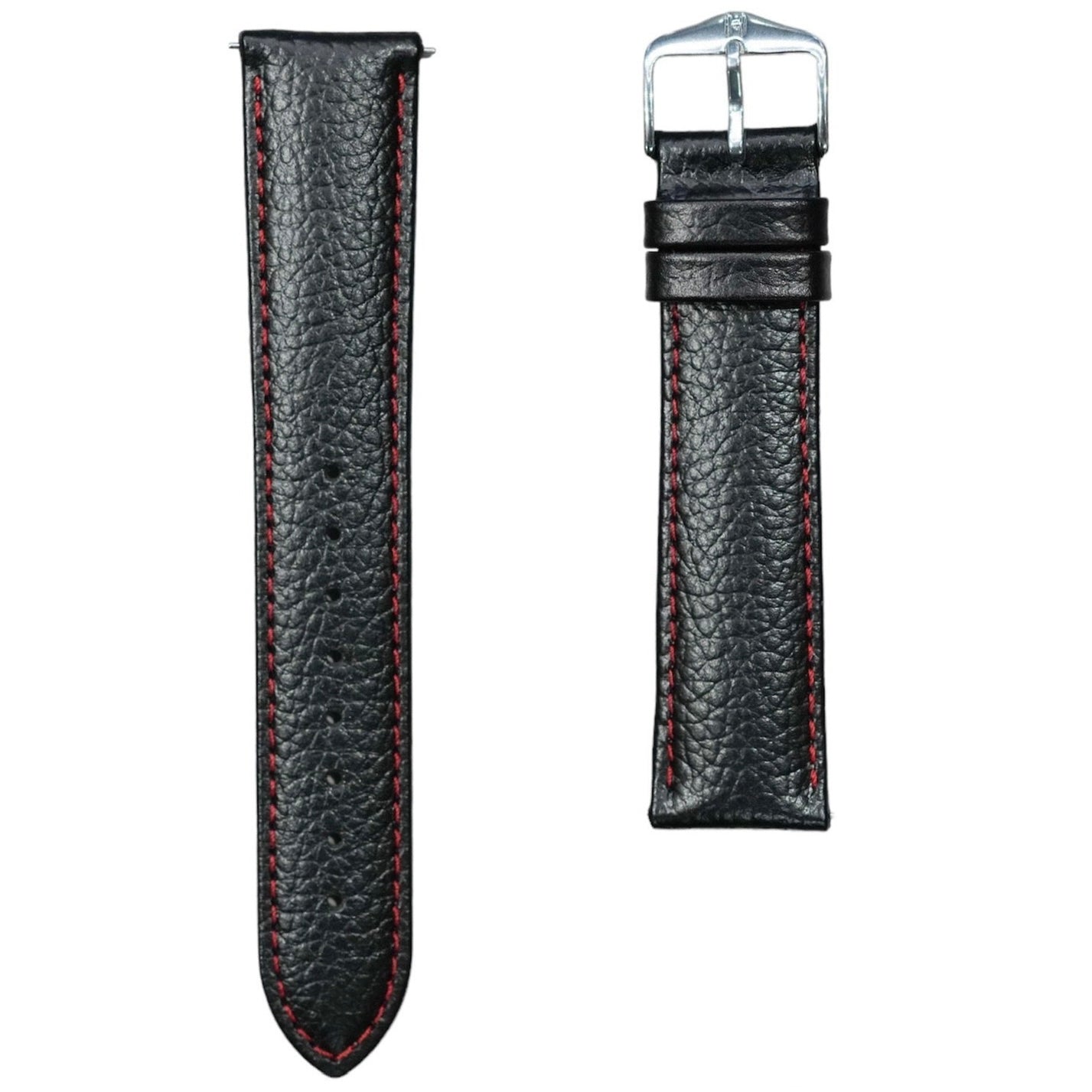 Hirsch KANSAS Buffalo Embossed Calf Leather Watch Strap in Black & Red
