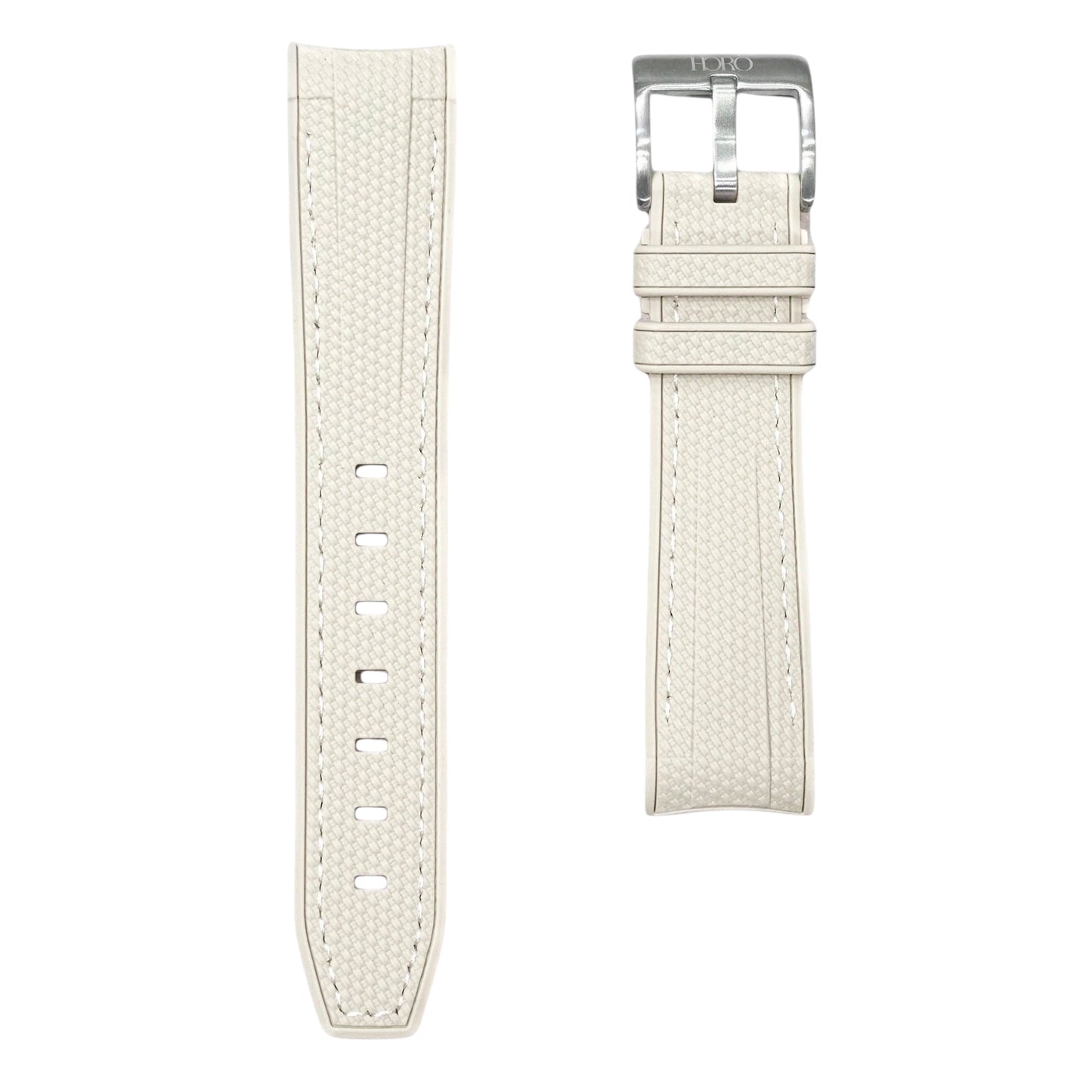 61M - Rubber strap Beige with white stitching