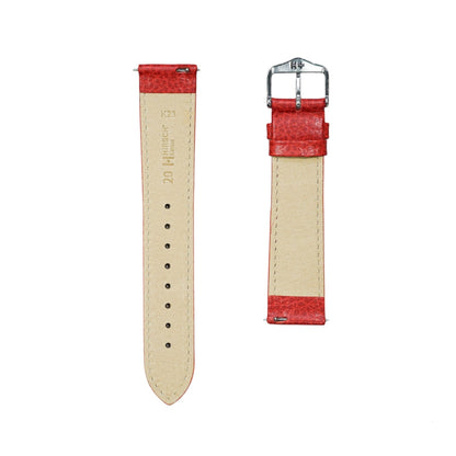 Hirsch KANSAS Buffalo Embossed Calf Leather Watch Strap in Red/White stitching
