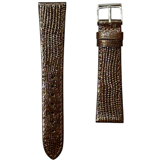 9A - Shiny Dark Brown Genuine leather strap(Lizard print)