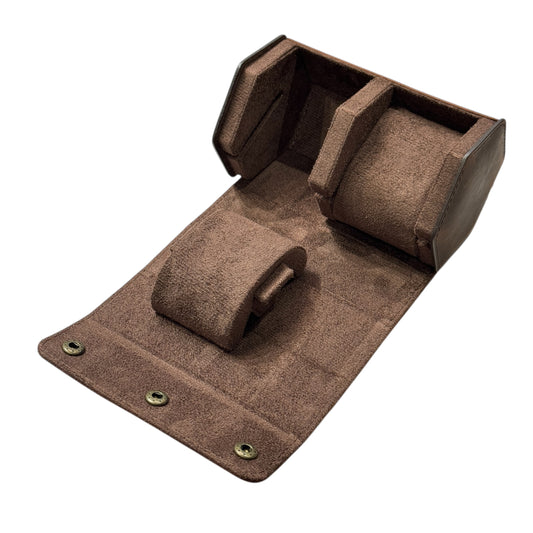 Hexagon Brown calf leather travel case for 2 watches