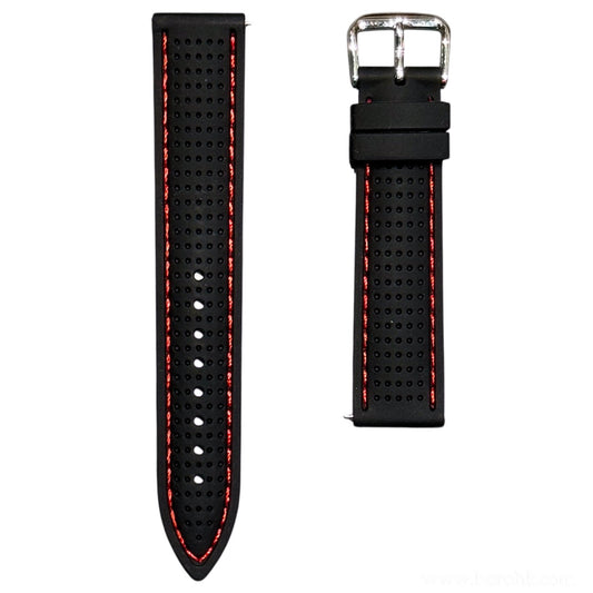 46 - Rubber strap Black with red stitching