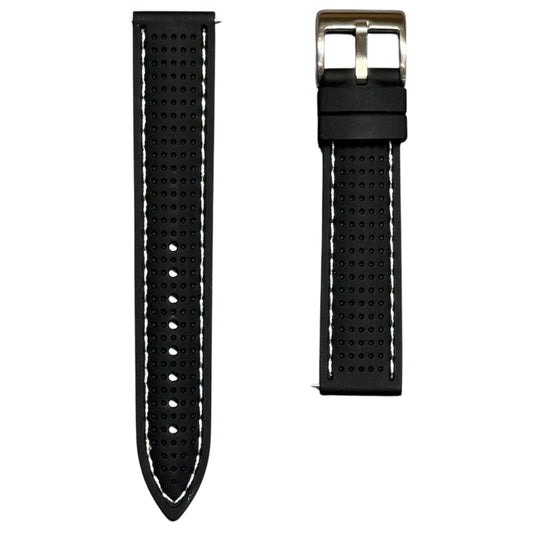 46 - Rubber strap Black with white stitching