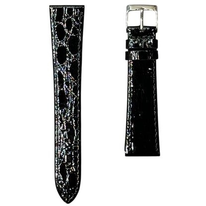 10A - Shiny Black Genuine leather strap(Croco print)