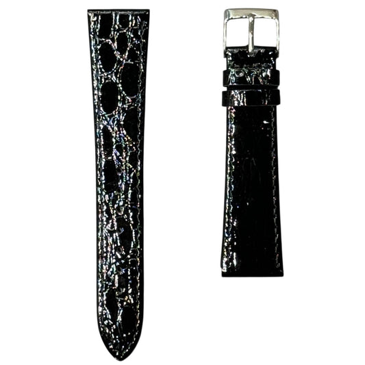 10A - Shiny Black Genuine leather strap(Croco print)