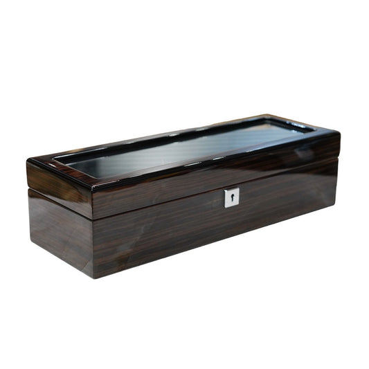 Dark brown Lacquered Wooden case for 5 watches