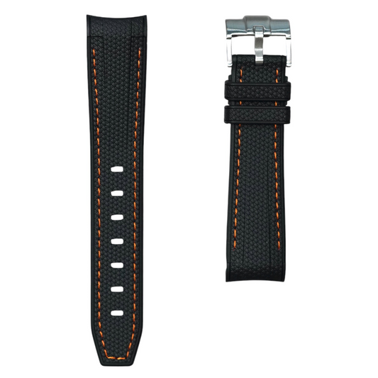 61M - Rubber strap Black with orange stitching