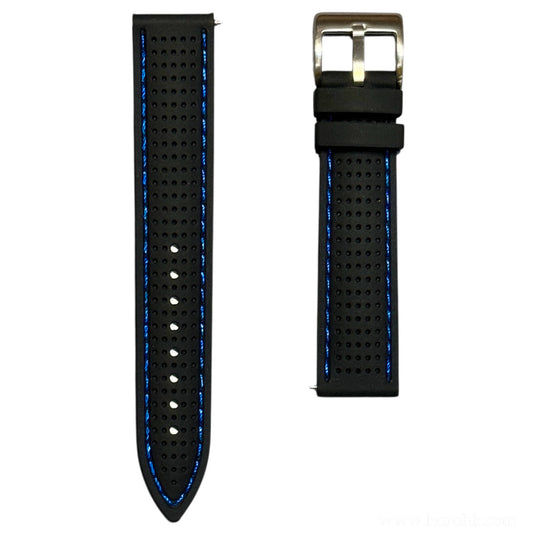 46 - Rubber strap Black with blue stitching
