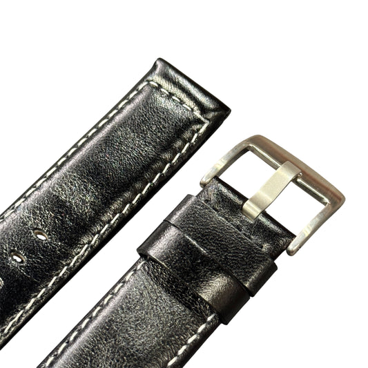 225 - Genuine leather Black with white stitching
