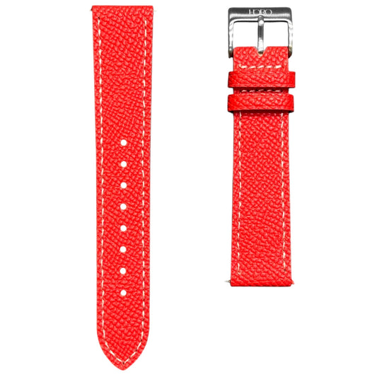 258D - Red Epsom strap with white stitching