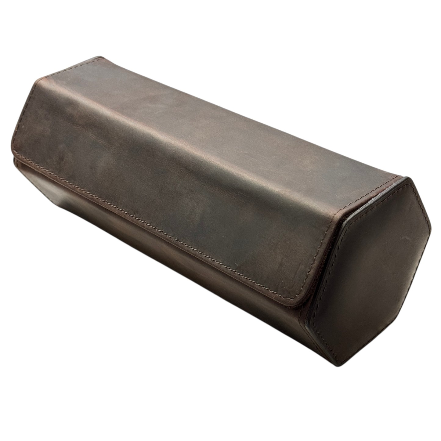 Hexagon Brown calf leather travel case for 3 watches