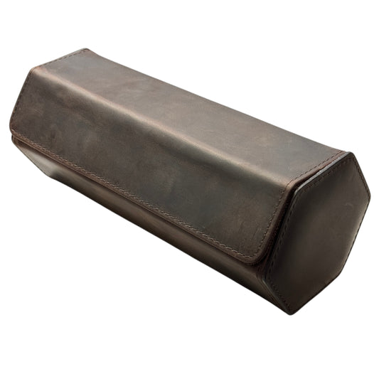 Hexagon Brown calf leather travel case for 3 watches