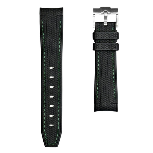 61M - Rubber strap Black with green stitching
